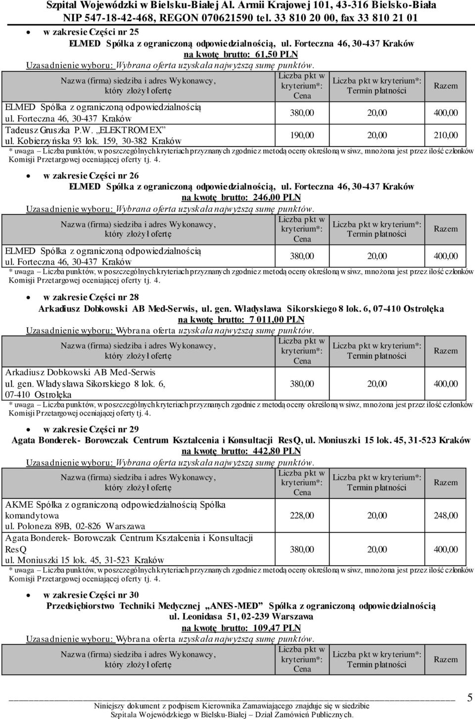 6, 07-410 Ostrołęka na kwotę brutto: 7 011,00 PLN Arkadiusz Dobkowski AB Med-Serwis ul. gen. Władysława Sikorskiego 8 lok.