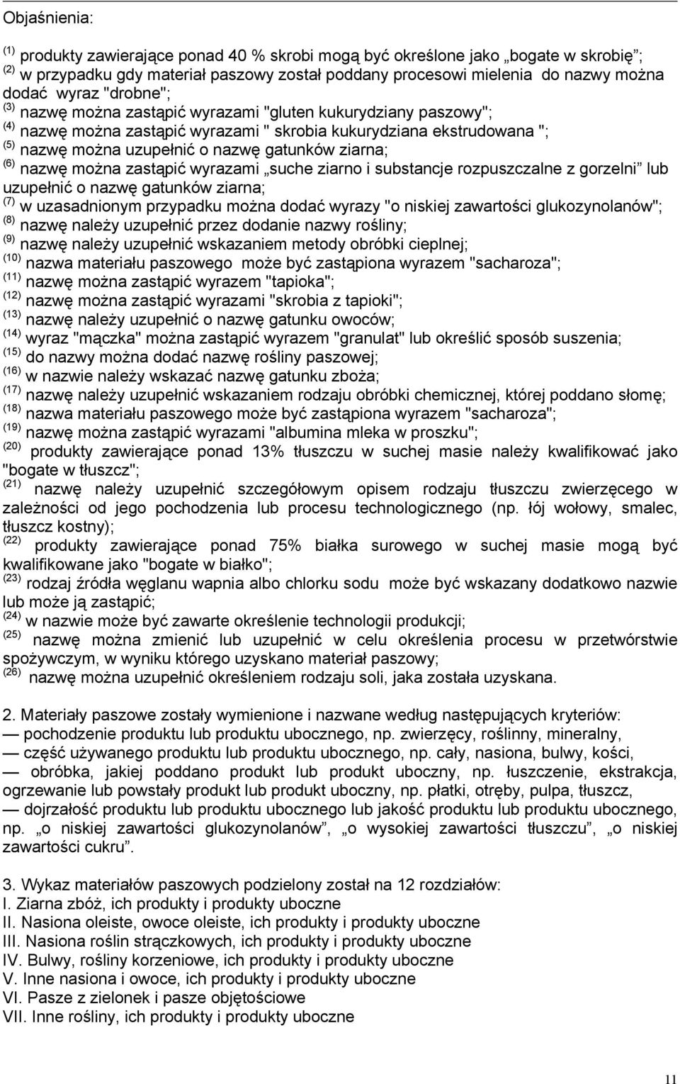 (6) nazwę można zastąpić wyrazami suche ziarno i substancje rozpuszczalne z gorzelni lub uzupełnić o nazwę gatunków ziarna; (7) w uzasadnionym przypadku można dodać wyrazy "o niskiej zawartości