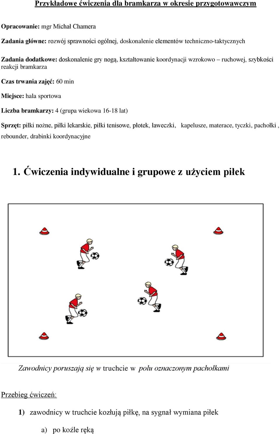 (grupa wiekowa 16-18 lat) Sprzęt: piłki nożne, piłki lekarskie, piłki tenisowe, płotek, ławeczki, kapelusze, materace, tyczki, pachołki, rebounder, drabinki koordynacyjne 1.