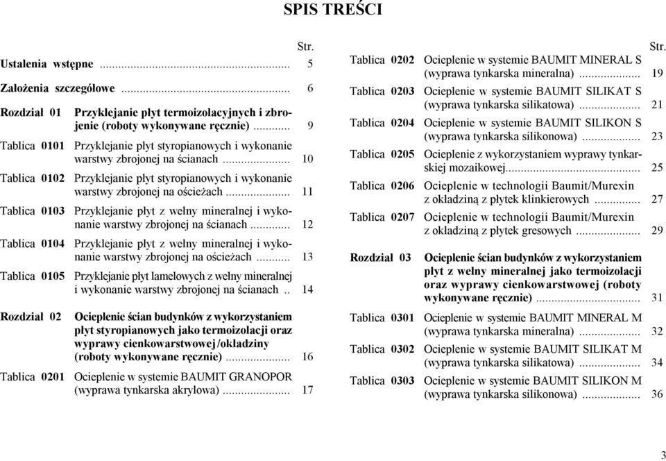 .. 11 Tablica 0103 Przyklejanie płyt z wełny mineralnej i wykonanie warstwy zbrojonej na ścianach... 12 Tablica 0104 Przyklejanie płyt z wełny mineralnej i wykonanie warstwy zbrojonej na ościeżach.