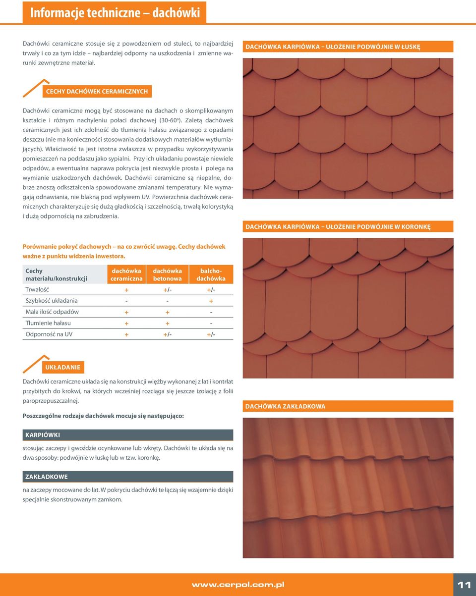 Dachówka Karpiówka ułożenie podwójnie w łuskę CECHY DACHÓWEK CERAMICZNYCH Dachówki ceramiczne mogą być stosowane na dachach o skomplikowanym kształcie i różnym nachyleniu połaci dachowej (30-60 o ).