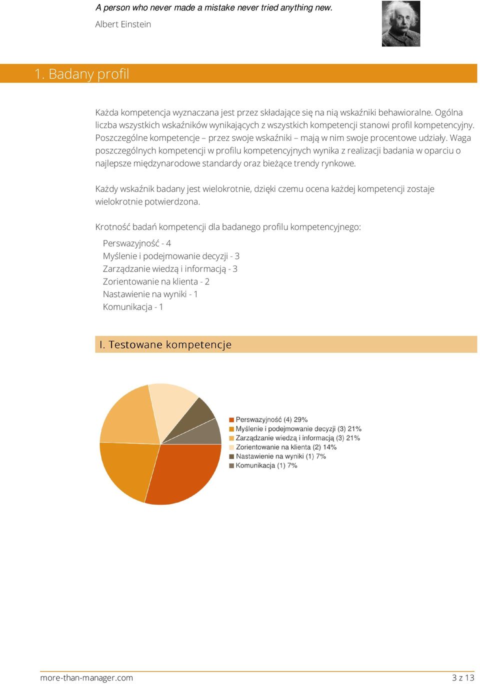 Waga poszczególnych kompetencji w profilu kompetencyjnych wynika z realizacji badania w oparciu o najlepsze międzynarodowe standardy oraz bieżące trendy rynkowe.