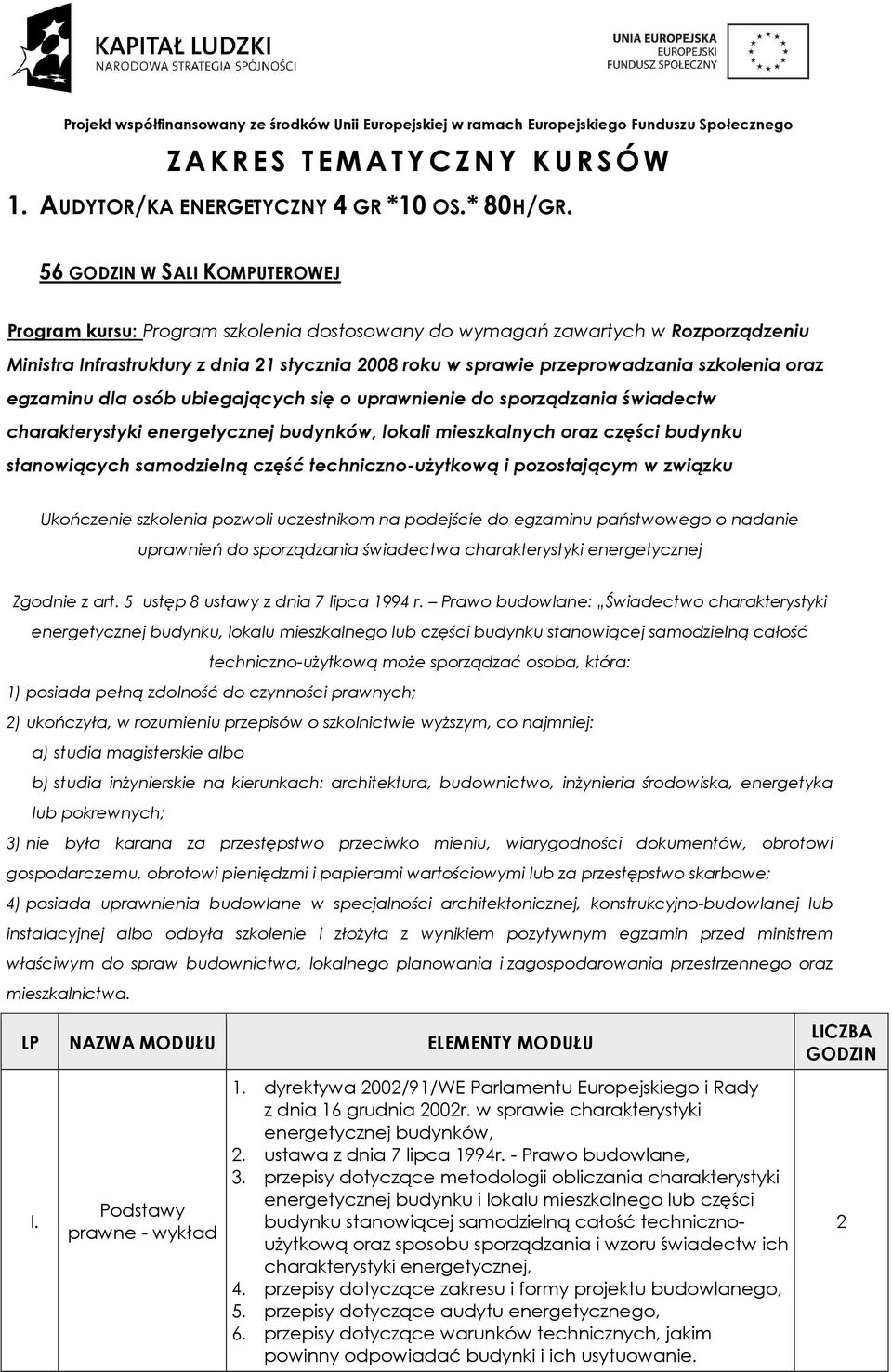 egzaminu dla osób ubiegających się o uprawnienie do sporządzania świadectw charakterystyki energetycznej budynków, lokali mieszkalnych oraz części budynku stanowiących samodzielną część