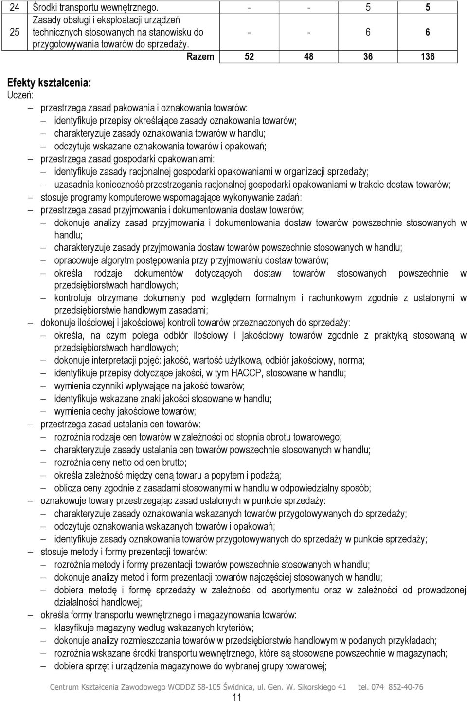 handlu; odczytuje wskazane oznakowania towarów i opakowań; przestrzega zasad gospodarki opakowaniami: identyfikuje zasady racjonalnej gospodarki opakowaniami w organizacji sprzedaży; uzasadnia