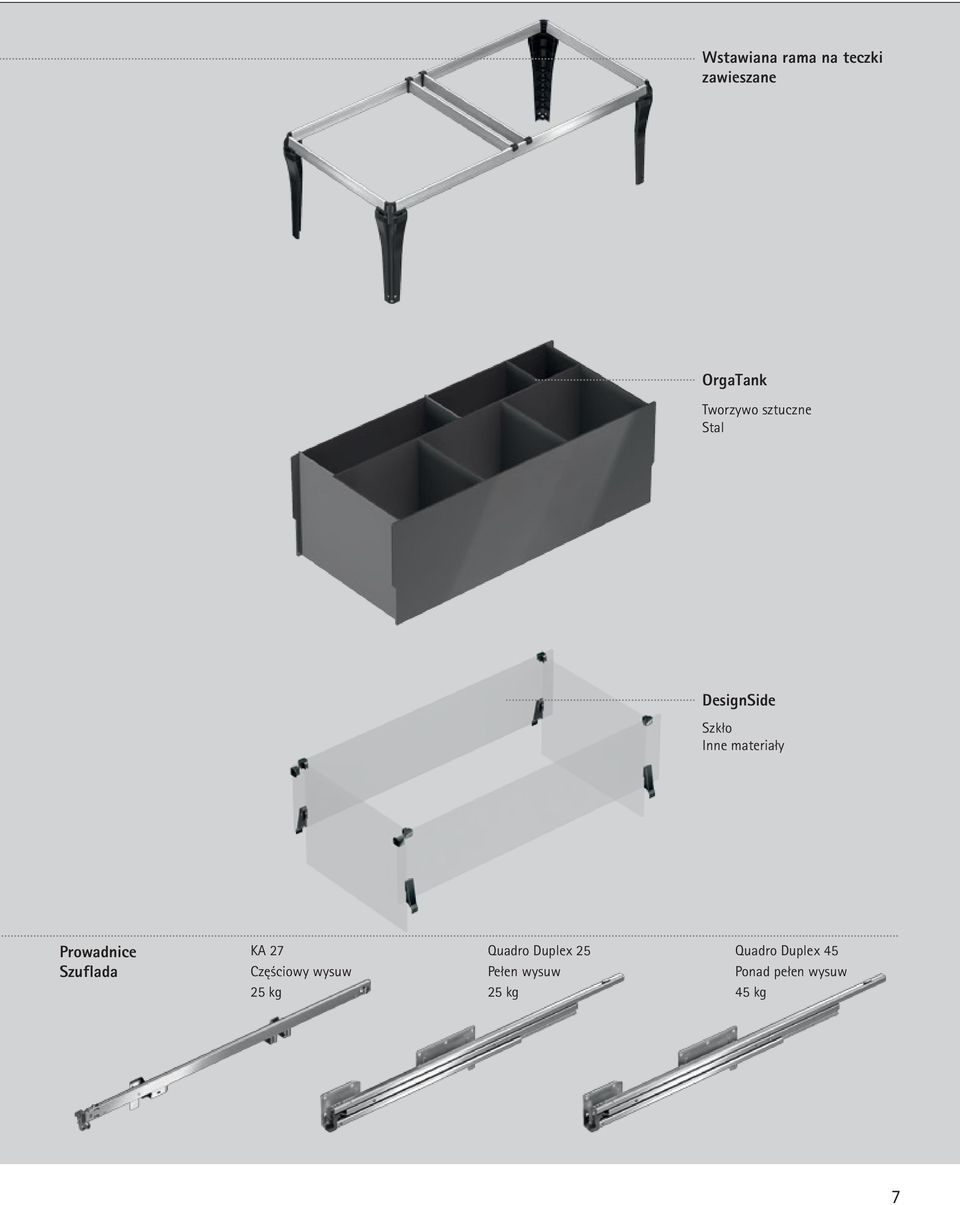 Szuflada KA 27 Częściowy wysuw 25 kg Quadro Duplex 25