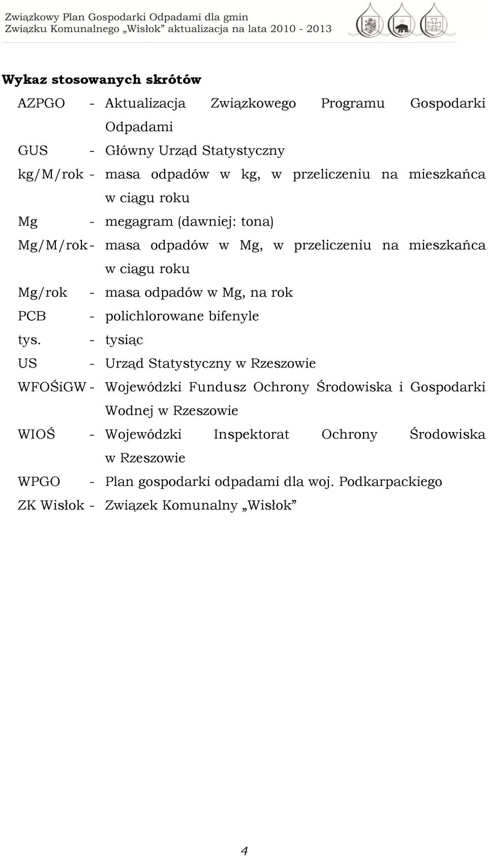 odpadów w Mg, na rok PCB - polichlorowane bifenyle tys.