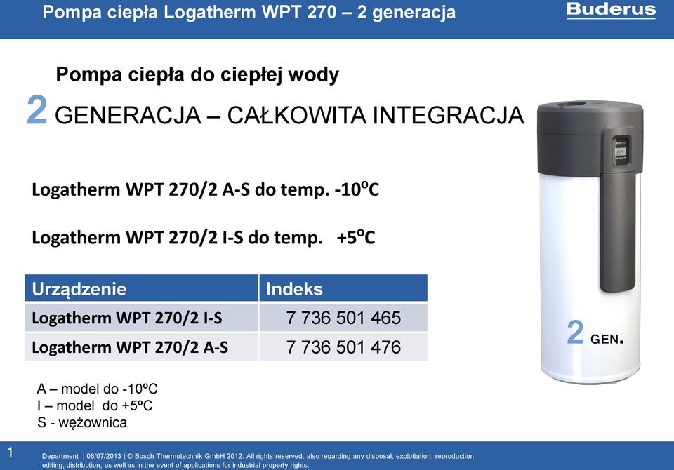 +5ºC Urządzenie Indeks Logatherm WPT 270/2 I-S 7 736 501 465 Logatherm