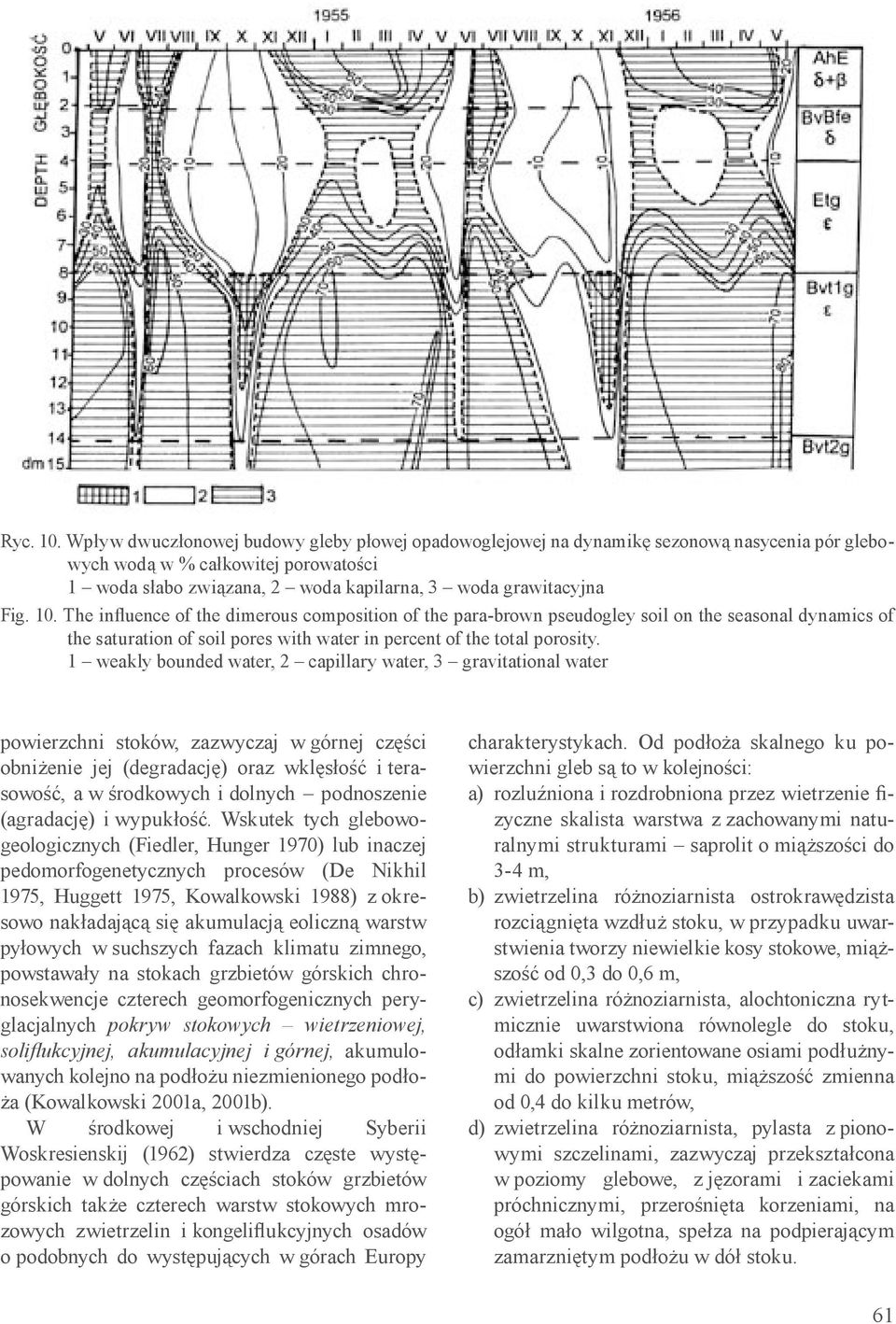 10. The influence of the dimerous composition of the para-brown pseudogley soil on the seasonal dynamics of the saturation of soil pores with water in percent of the total porosity.