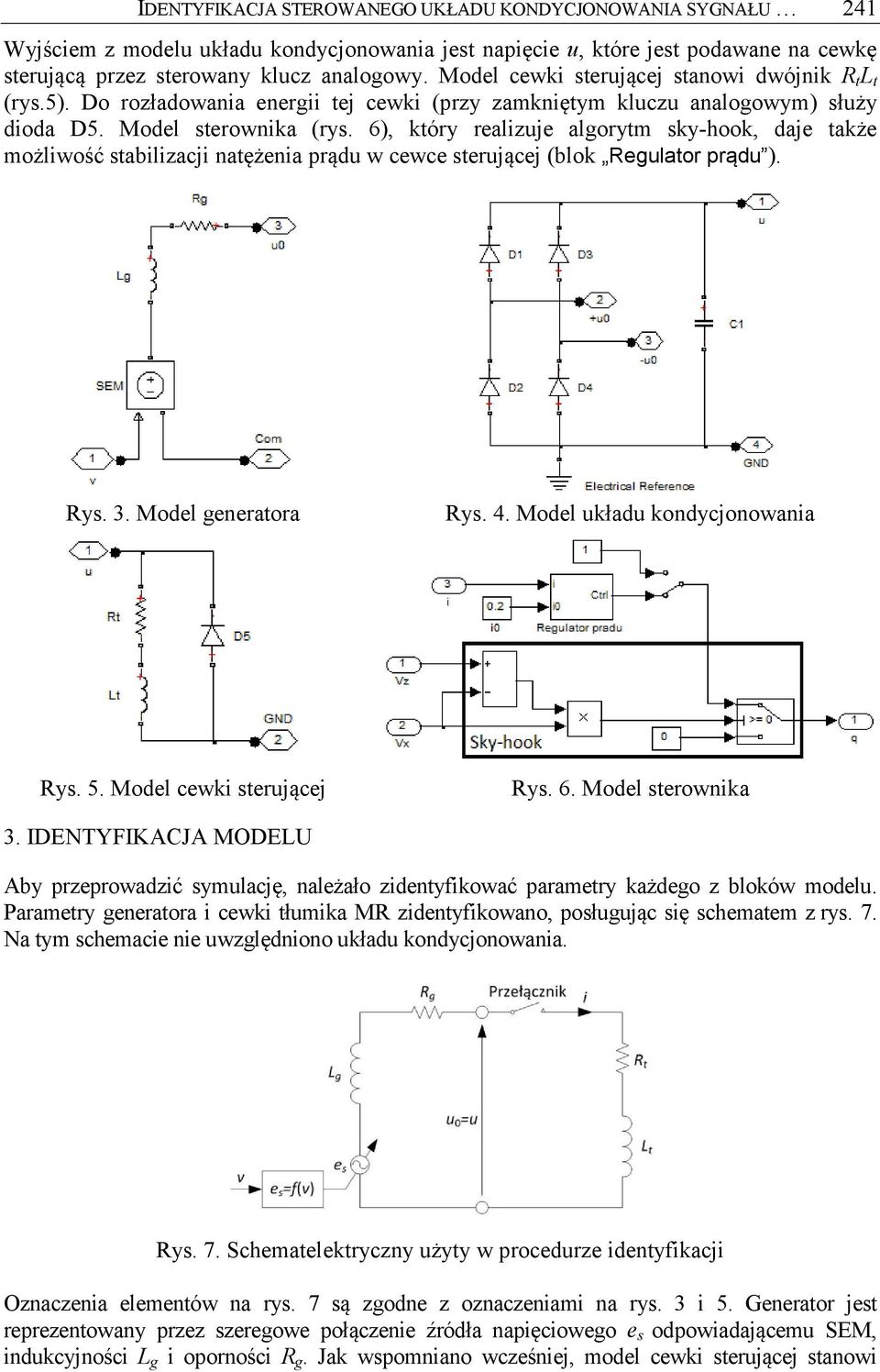 ), który realizuje algorytm sky-hook, daje także możliwość stabilizacji natężenia prądu w cewce sterującej (blok Regulator prądu ). Rys.. Model generatora Rys.. Model układu kondycjonowania Rys.