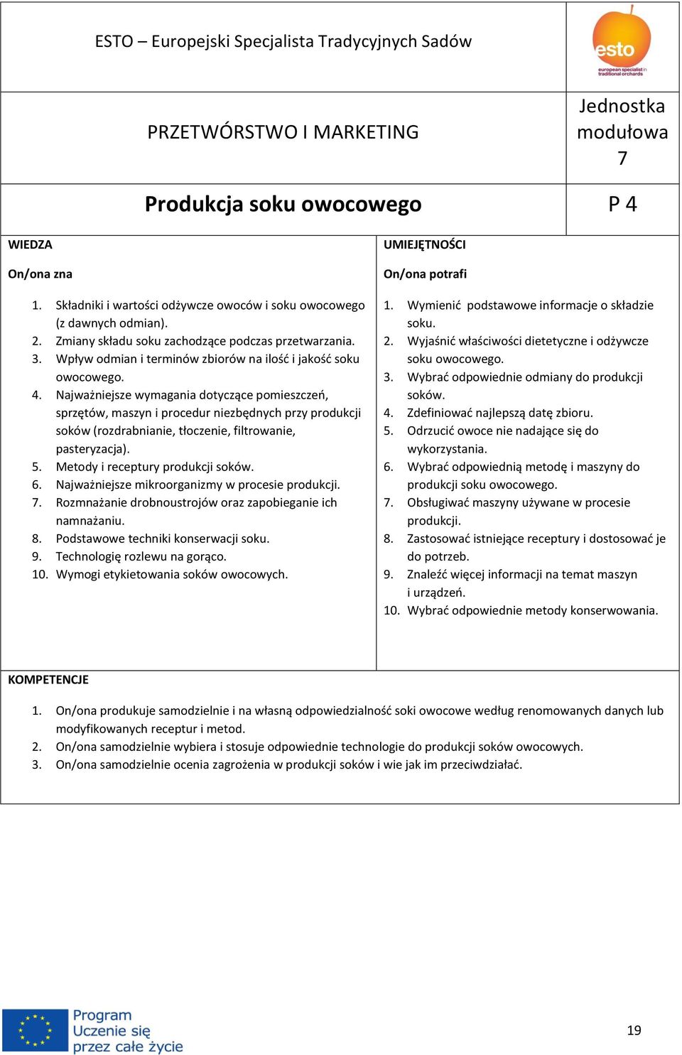 Najważniejsze wymagania dotyczące pomieszczeń, sprzętów, maszyn i procedur niezbędnych przy produkcji soków (rozdrabnianie, tłoczenie, filtrowanie, pasteryzacja). 5.