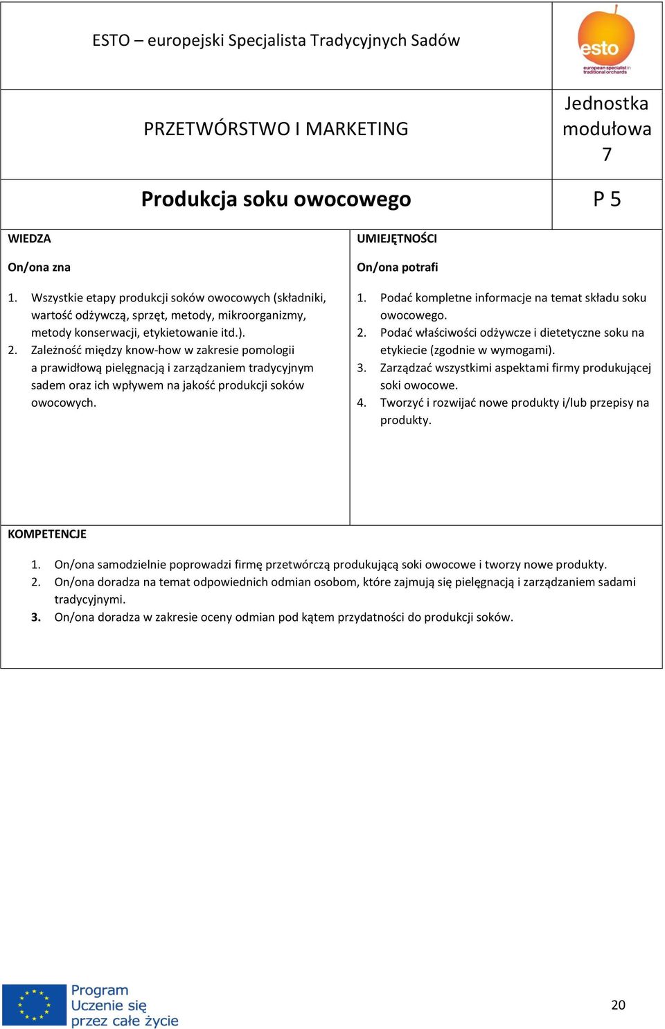 Zależność między know-how w zakresie pomologii a prawidłową pielęgnacją i zarządzaniem tradycyjnym sadem oraz ich wpływem na jakość produkcji soków owocowych. 1.