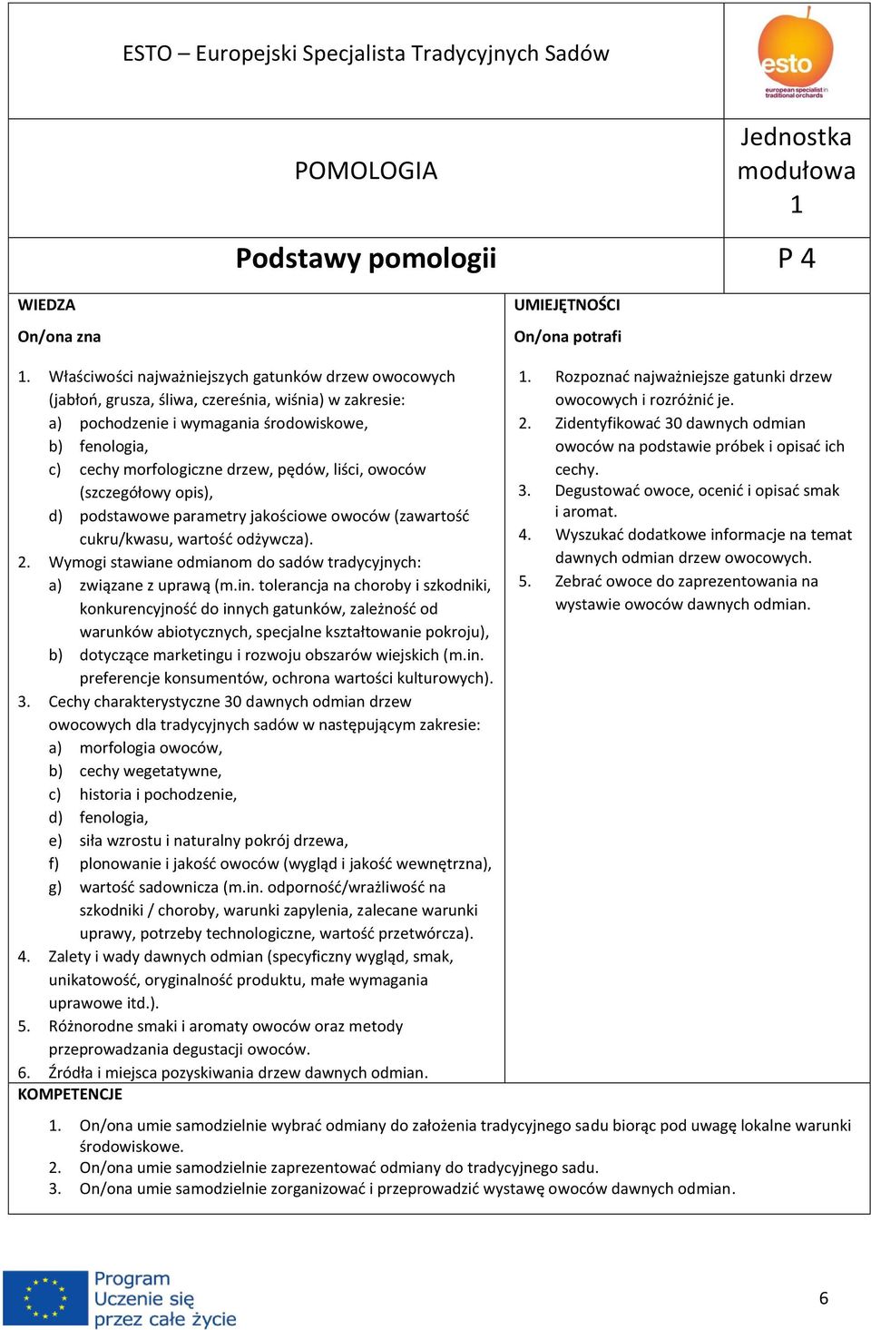 liści, owoców (szczegółowy opis), d) podstawowe parametry jakościowe owoców (zawartość cukru/kwasu, wartość odżywcza). 2. Wymogi stawiane odmianom do sadów tradycyjnych: a) związane z uprawą (m.in.