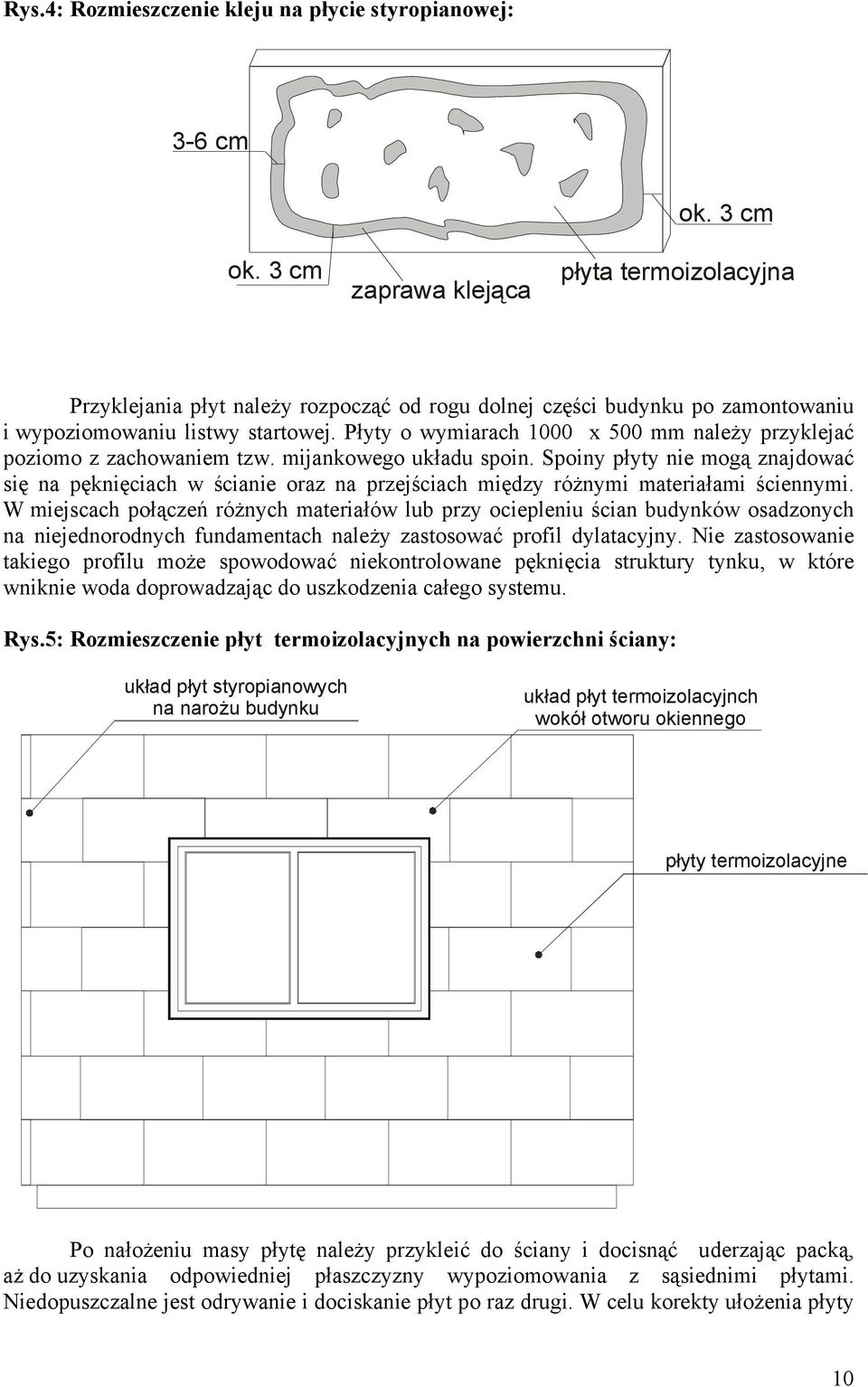 Płyty o wymiarach 1000 x 500 mm należy przyklejać poziomo z zachowaniem tzw. mijankowego układu spoin.