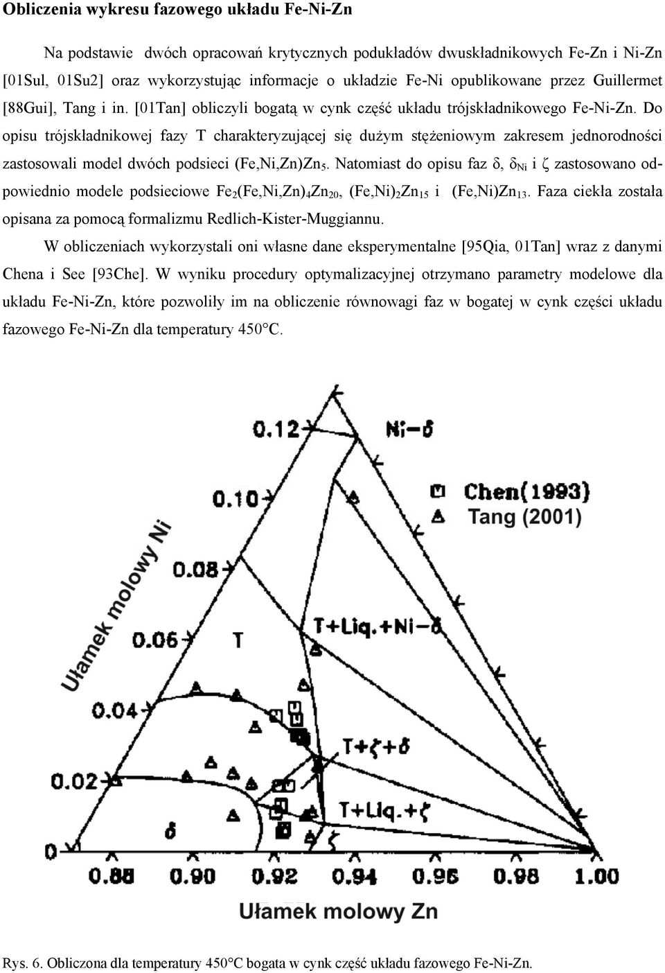 Do opisu trójskładnikowej fazy T charakteryzującej się dużym stężeniowym zakresem jednorodności zastosowali model dwóch podsieci (Fe,Ni,Zn)Zn 5.