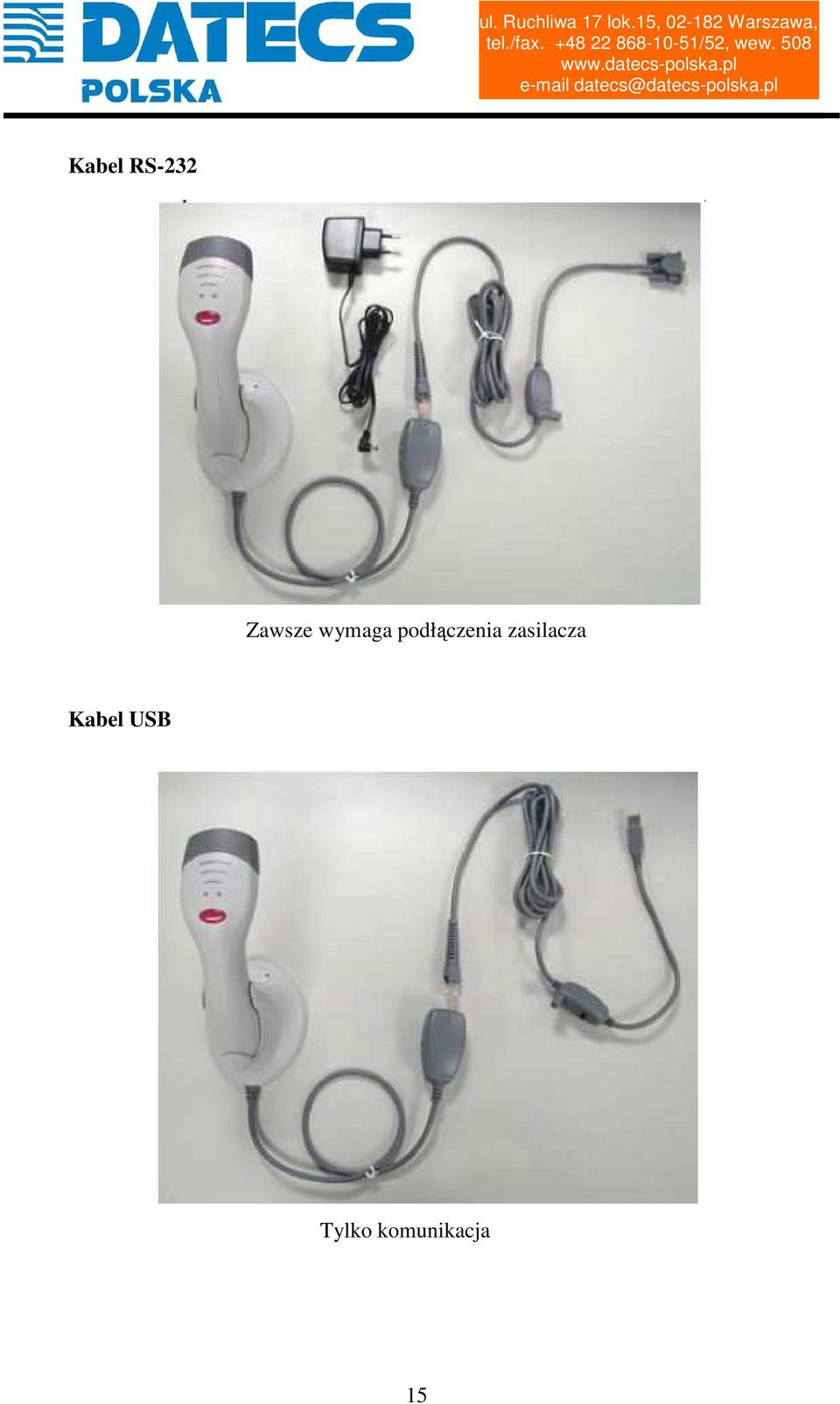 zasilacza Kabel USB