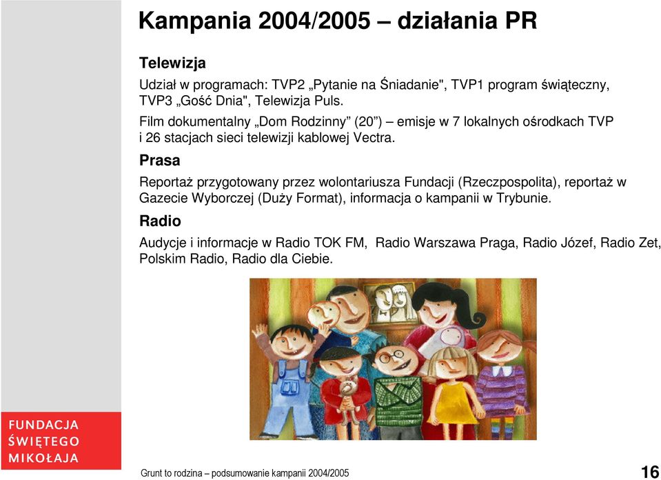 Prasa Reportaż przygotowany przez wolontariusza Fundacji (Rzeczpospolita), reportaż w Gazecie Wyborczej (Duży Format), informacja o kampanii w