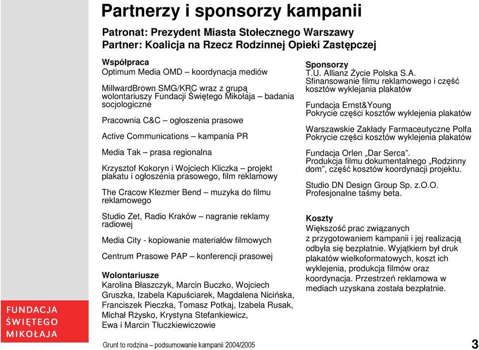Wojciech Kliczka projekt plakatu i ogłoszenia prasowego, film reklamowy The Cracow Klezmer Bend muzyka do filmu reklamowego Sponsorzy T.U. Al