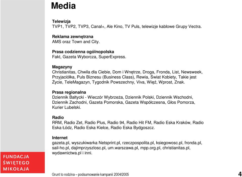 Magazyny Christianitas, Chwila dla Ciebie, Dom i Wnętrze, Droga, Fronda, List, Newsweek, Przyjaciółka, Puls Biznesu (Business Class), Rewia, Świat Kobiety, Takie jest Życie, TeleMagazyn, Tygodnik