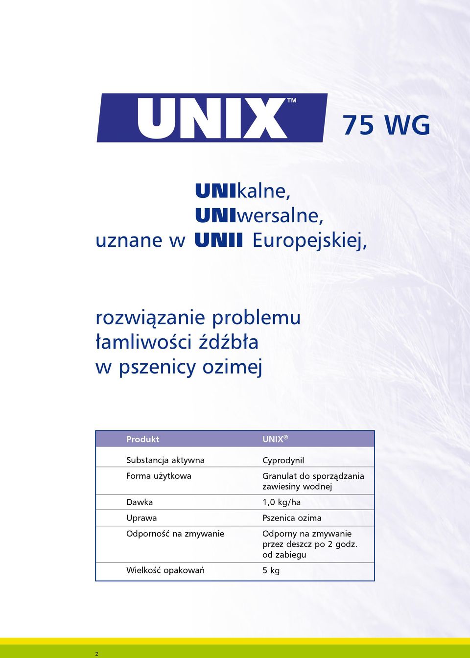 Odporność na zmywanie Wielkość opakowań UNIX Cyprodynil Granulat do sporządzania