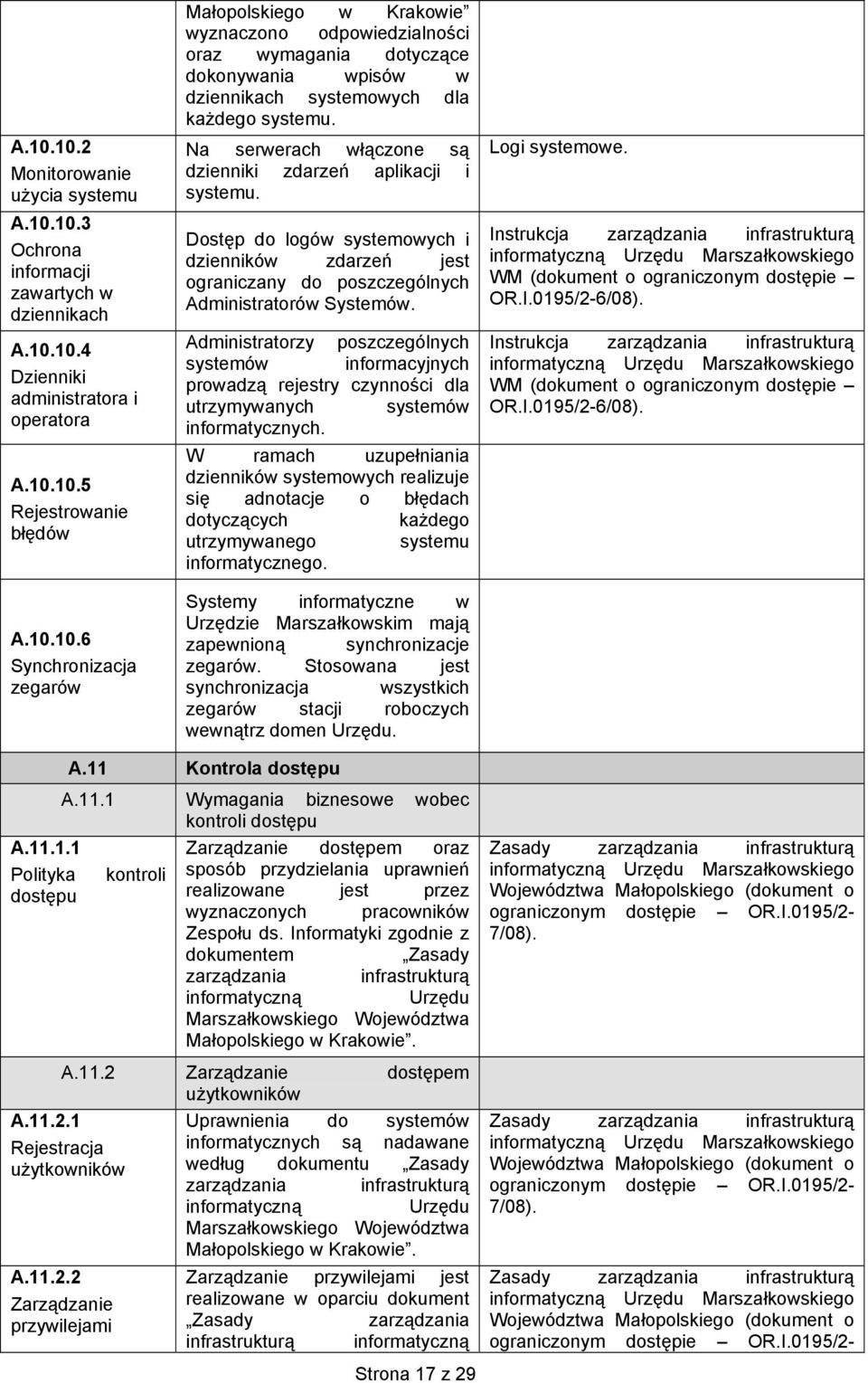 Administratorzy poszczególnych systemów informacyjnych prowadzą rejestry czynności dla utrzymywanych systemów informatycznych.