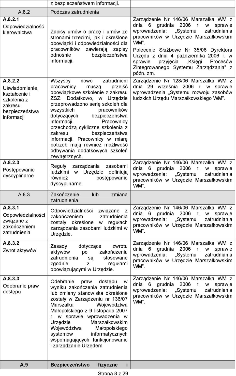 Wszyscy nowo zatrudnieni pracownicy muszą przejść obowiązkowe szkolenie z zakresu ZSZ. Dodatkowo, w Urzędzie przeprowadzono serię szkoleń dla wszystkich pracowników dotyczących.