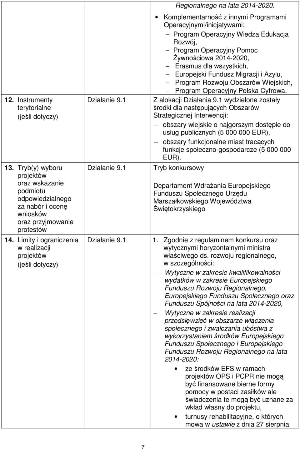Komplementarność z innymi Programami Operacyjnymi/inicjatywami: Program Operacyjny Wiedza Edukacja Rozwój, Program Operacyjny Pomoc Żywnościowa 2014-2020, Erasmus dla wszystkich, Europejski Fundusz