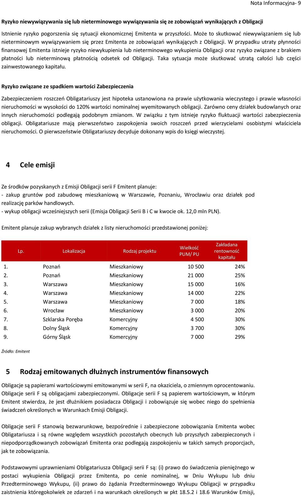 W przypadku utraty płynności finansowej Emitenta istnieje ryzyko niewykupienia lub nieterminowego wykupienia Obligacji oraz ryzyko związane z brakiem płatności lub nieterminową płatnością odsetek od
