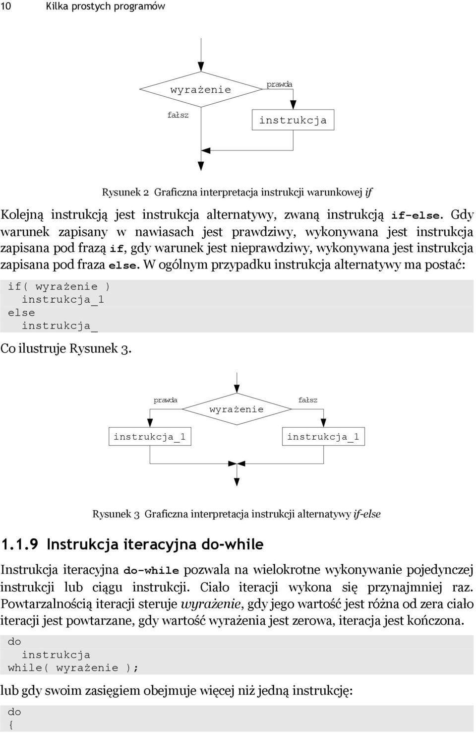 W ogólnym przypadku instrukcja alternatywy ma postać: if( wyrażenie ) instrukcja_1 else instrukcja_ Co ilustruje Rysunek 3.