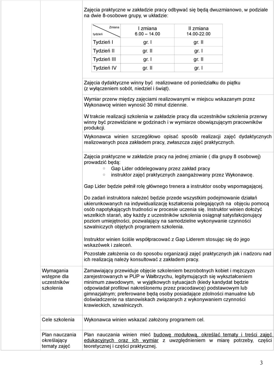 Wymiar przerw między zajęciami realizowanymi w miejscu wskazanym przez Wykonawcę winien wynosić 30 minut dziennie.