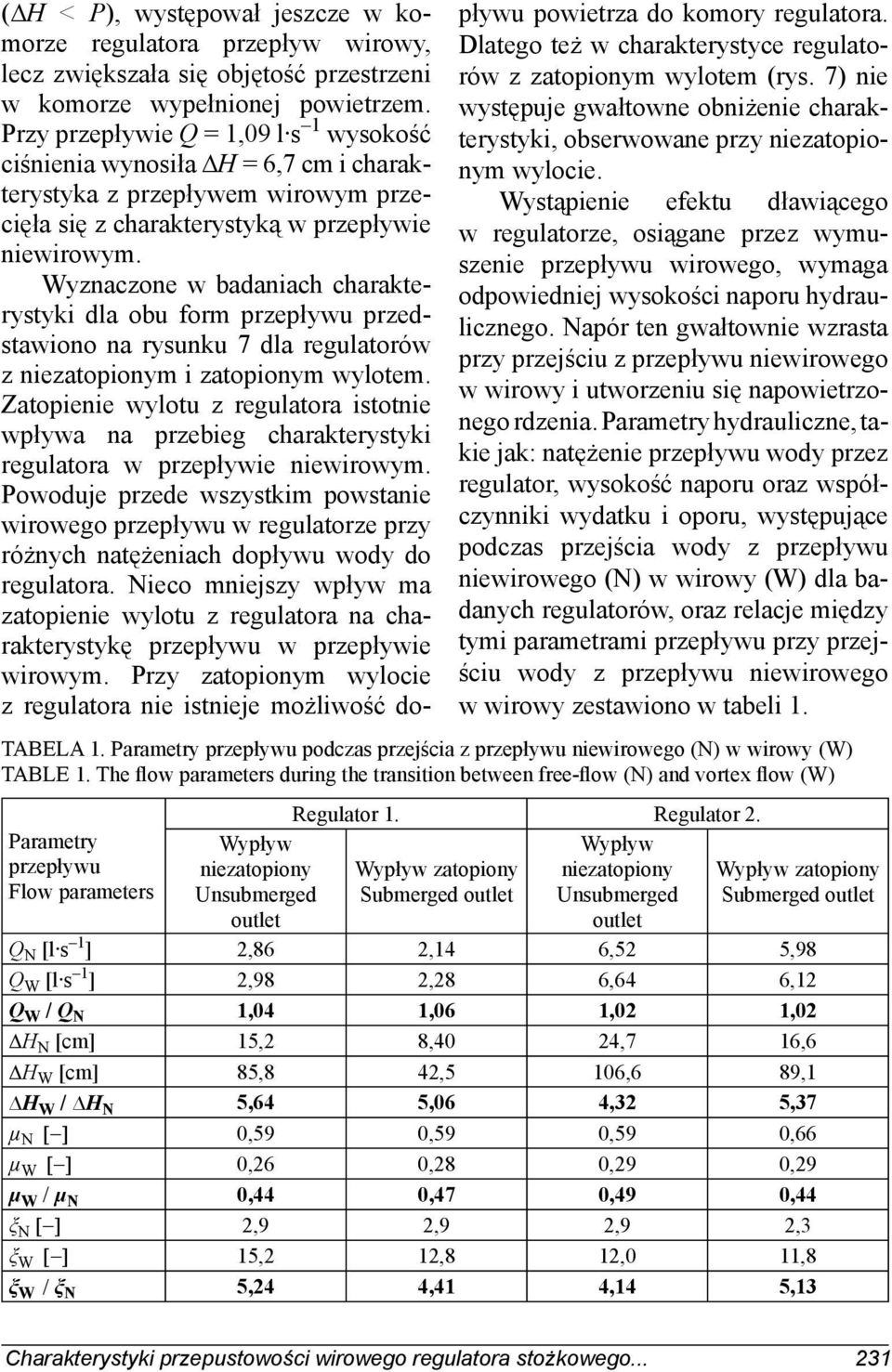Wyznaczone w badaniach charakterystyki dla obu form przepływu przedstawiono na rysunku 7 dla regulatorów z niezatopionym i zatopionym wylotem.