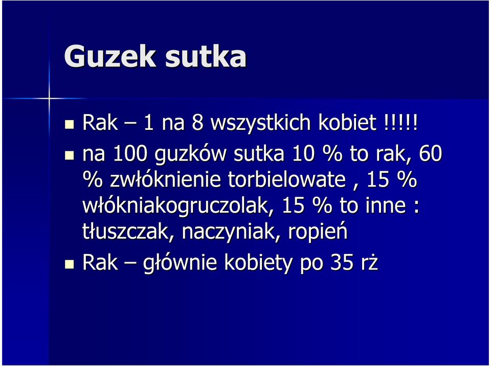 zwłóknienie torbielowate, 15 % włókniakogruczolak,,