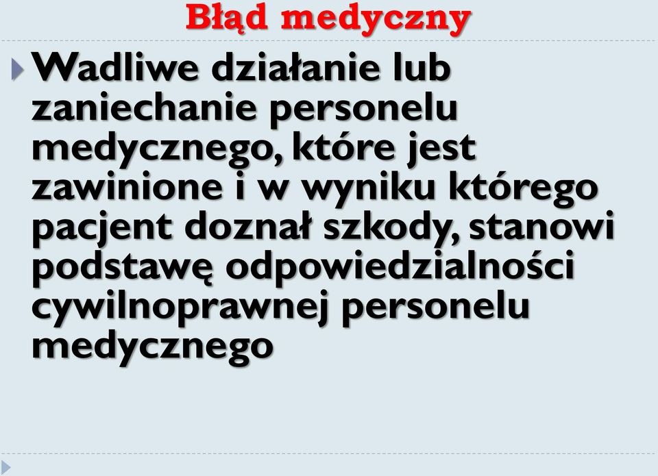 wyniku którego pacjent doznał szkody, stanowi