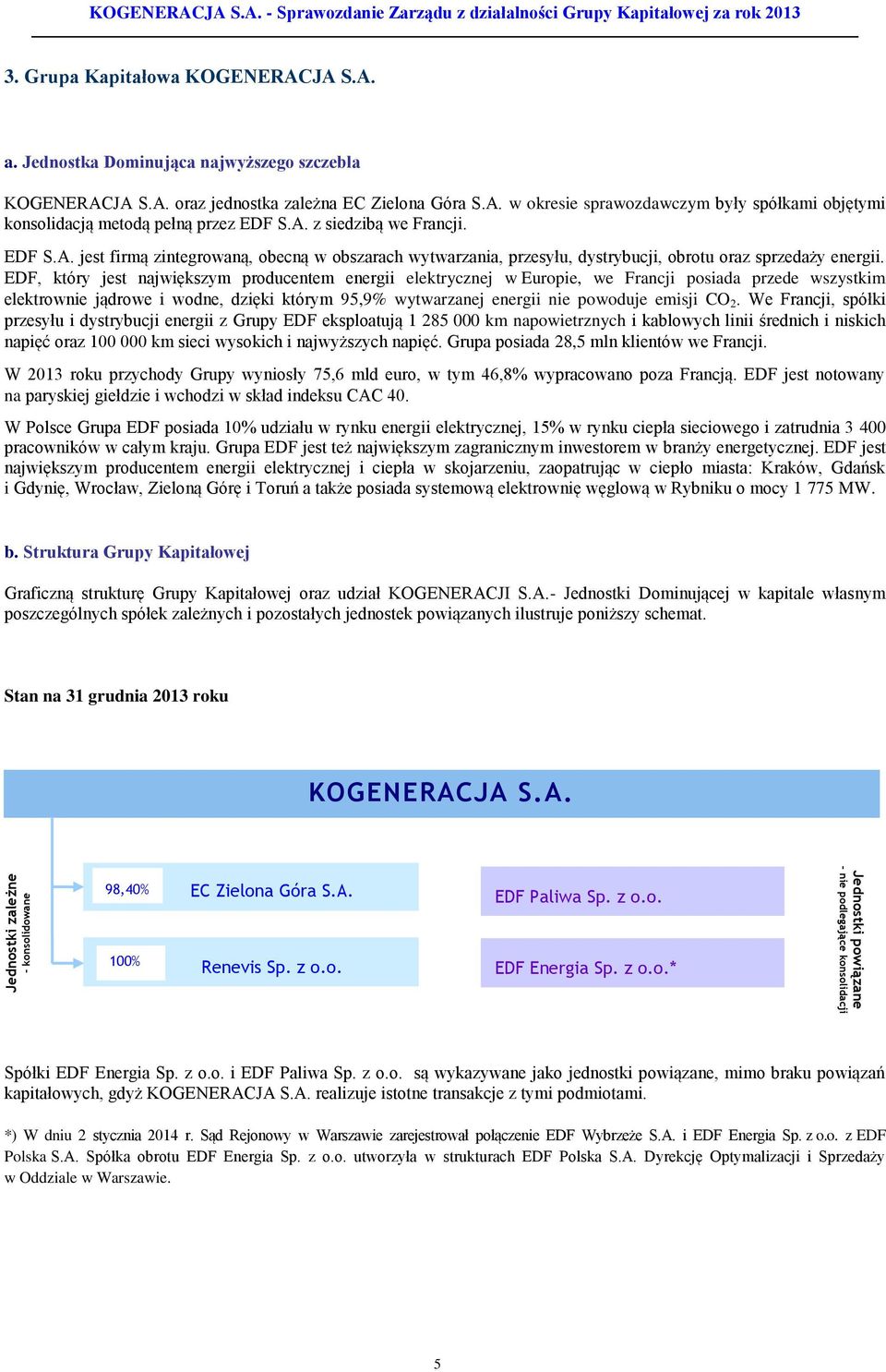 EDF S.A. jest firmą zintegrowaną, obecną w obszarach wytwarzania, przesyłu, dystrybucji, obrotu oraz sprzedaży energii.