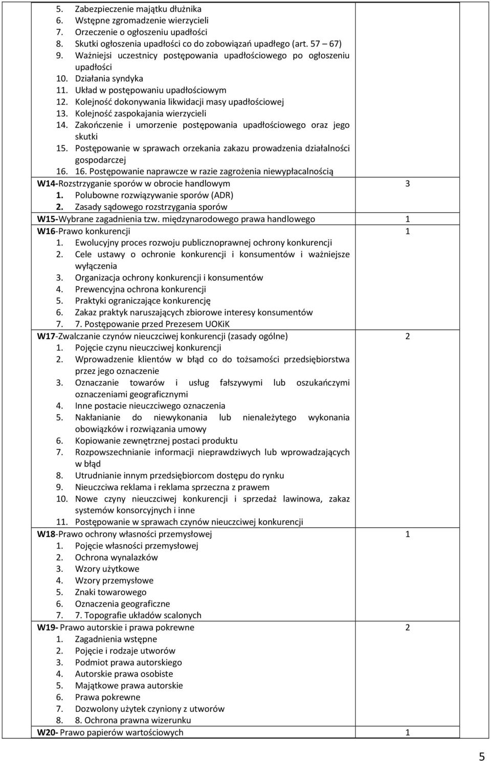 Kolejność zaspokajania wierzycieli 4. Zakończenie i umorzenie postępowania upadłościowego oraz jego skutki. Postępowanie w sprawach orzekania zakazu prowadzenia działalności gospodarczej 6.