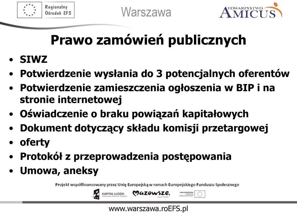 stronie internetowej Oświadczenie o braku powiązań kapitałowych Dokument