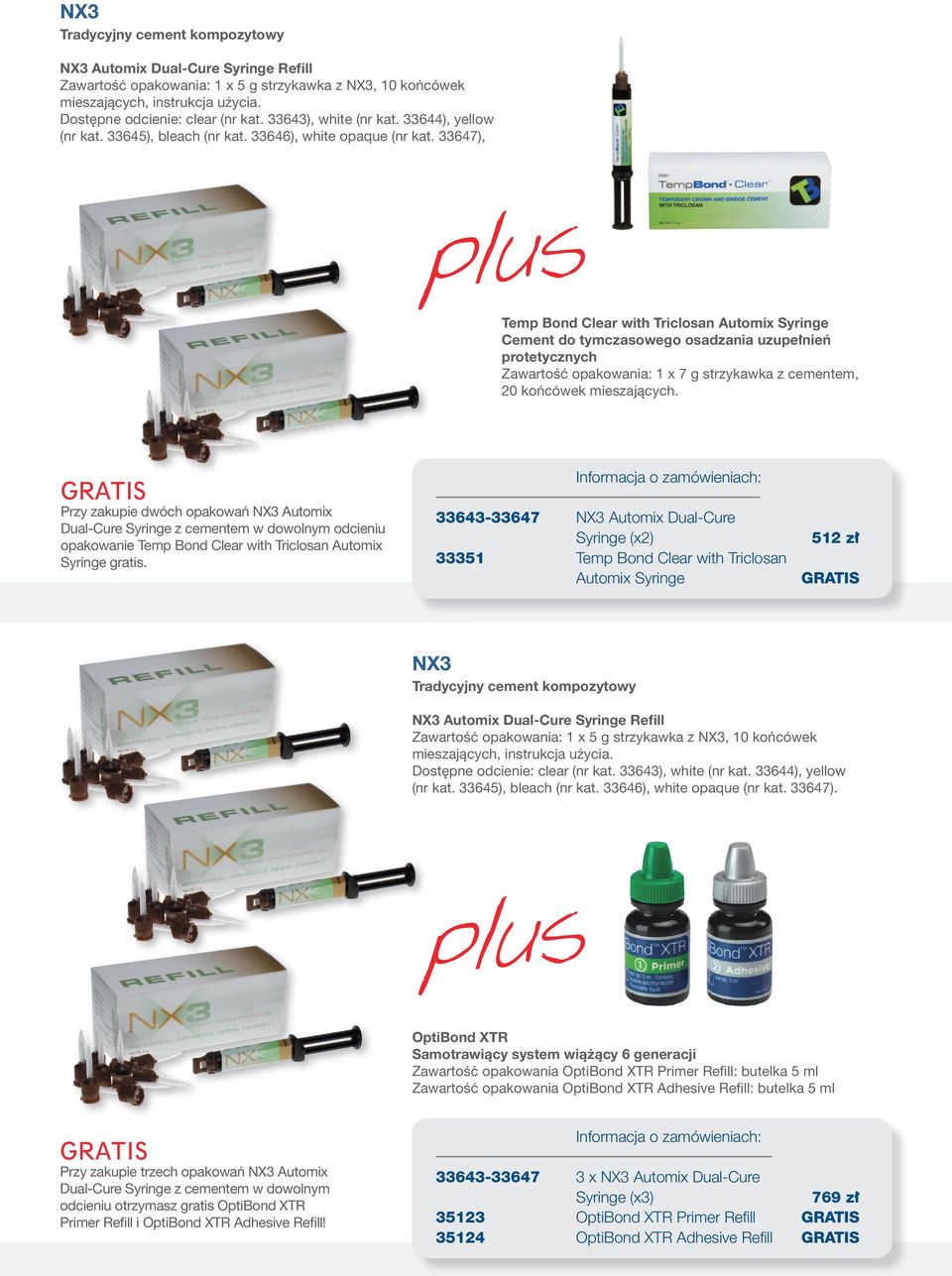 33647), Temp Bond Clear with Triclosan Automix Syringe Cement do tymczasowego osadzania uzupe nieƒ protetycznych ZawartoÊç opakowania: 1 x 7 g strzykawka z cementem, 20 koƒcówek mieszajàcych.