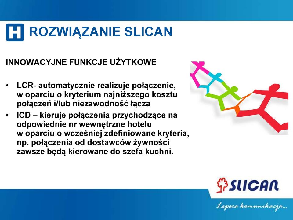 połączenia przychodzące na odpowiednie nr wewnętrzne hotelu w oparciu o wcześniej