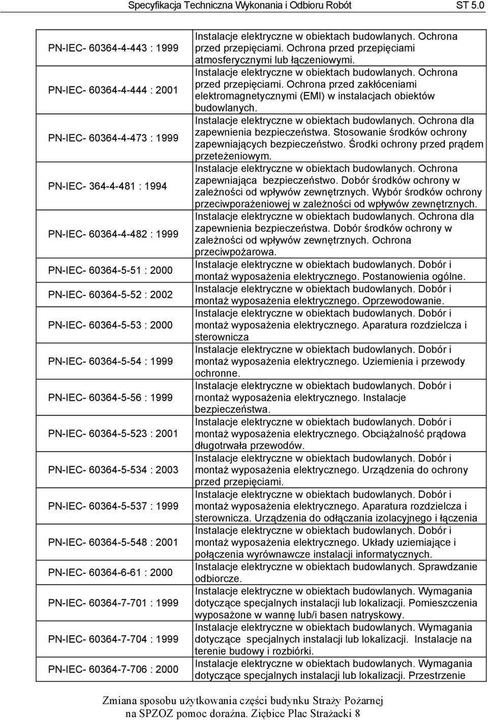 2000 PN-IEC- 60364-7-701 : 1999 PN-IEC- 60364-7-704 : 1999 PN-IEC- 60364-7-706 : 2000 Instalacje elektryczne w obiektach budowlanych. Ochrona przed przepięciami.