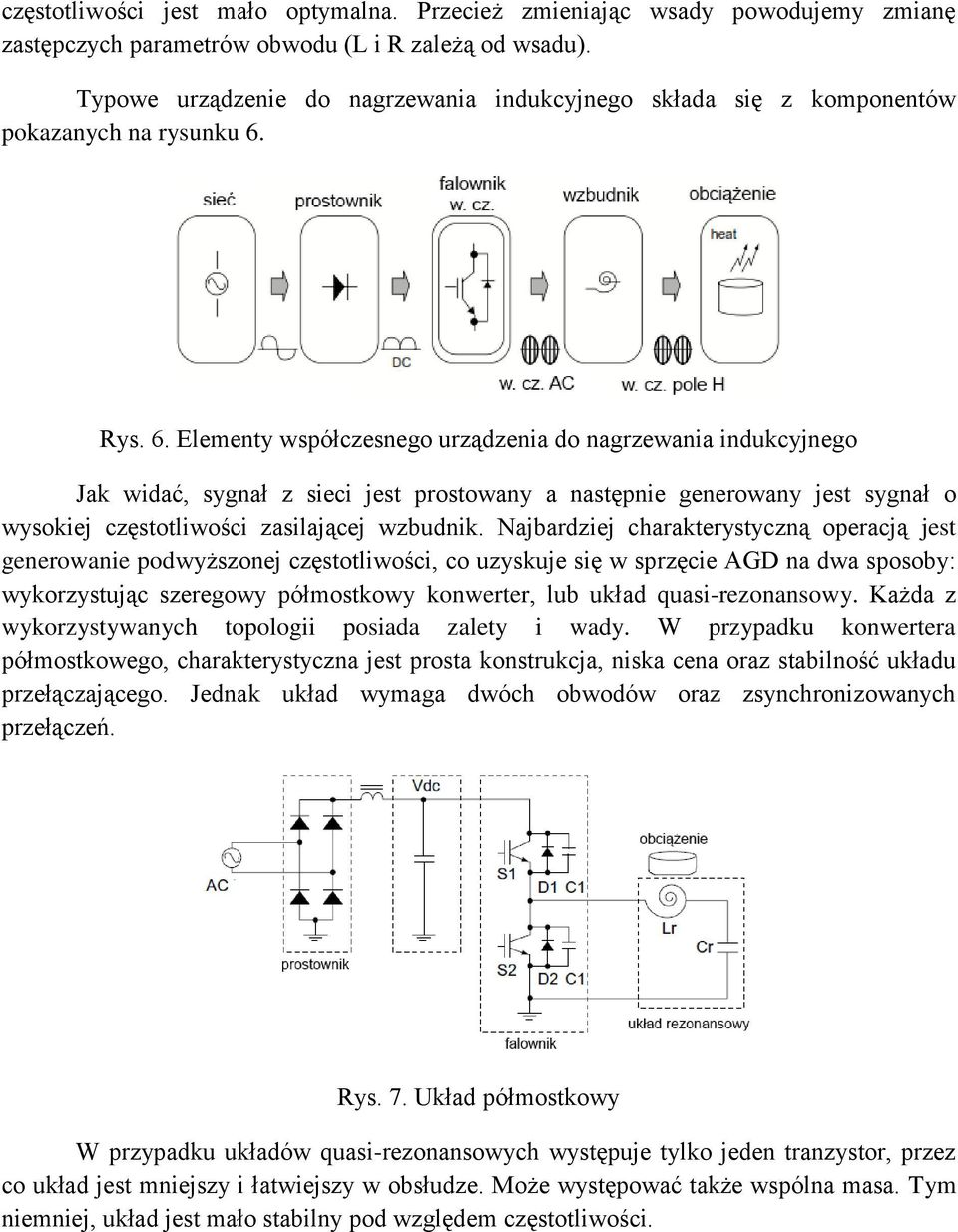 Rys. 6. Elementy współczesnego urządzenia do nagrzewania indukcyjnego Jak widać, sygnał z sieci jest prostowany a następnie generowany jest sygnał o wysokiej częstotliwości zasilającej wzbudnik.