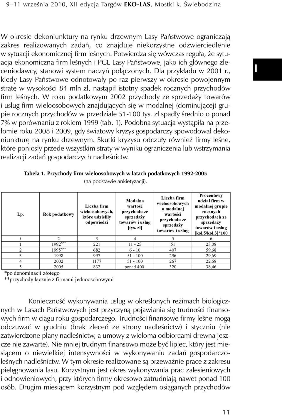 Potwierdza się wówczas reguła, że sytuacja ekonomiczna firm leśnych i PGL Lasy Państwowe, jako ich głównego zleceniodawcy, stanowi system naczyń połączonych. Dla przykładu w 2001 r.
