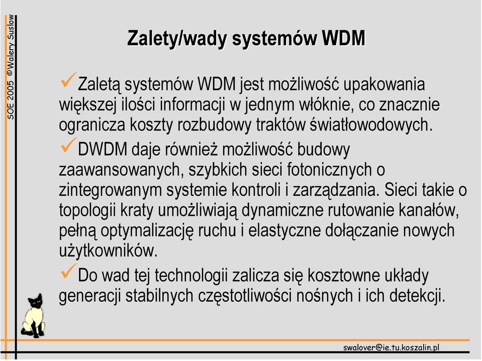 DWDM daje również możliwość budowy zaawansowanych, szybkich sieci fotonicznych o zintegrowanym systemie kontroli i zarządzania.