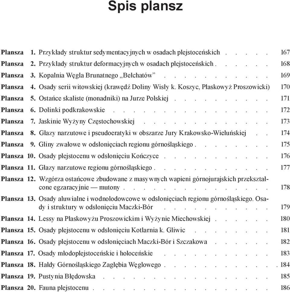 Ostańce skaliste (monadniki) na Jurze Polskiej. 171 Plansza 6. Dolinki podkrakowskie. 172 Plansza 7. Jaskinie Wyżyny Częstochowskiej.............. 173 Plansza 8.