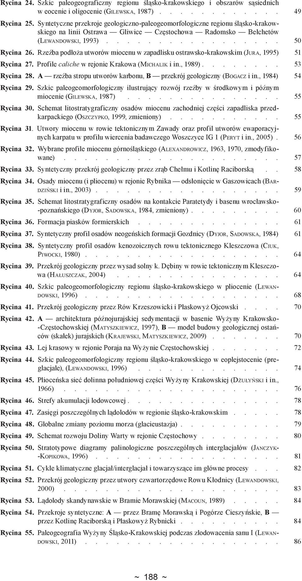 Rzeźba podłoża utworów miocenu w zapadlisku ostrawsko-krakowskim (Jura, 1995). 51 Rycina 27. Profile caliche w rejonie Krakowa (Michalik i in., 1989)........ 53 Rycina 28.