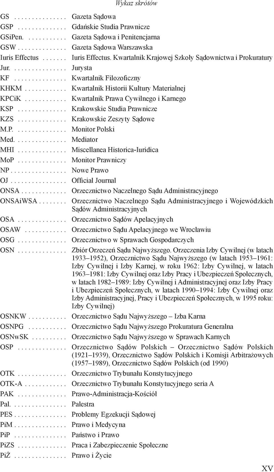 ........... Kwartalnik Prawa Cywilnego i Karnego KSP.............. Krakowskie Studia Prawnicze KZS.............. Krakowskie Zeszyty Sądowe M.P............... Monitor Polski Med............... Mediator MHI.