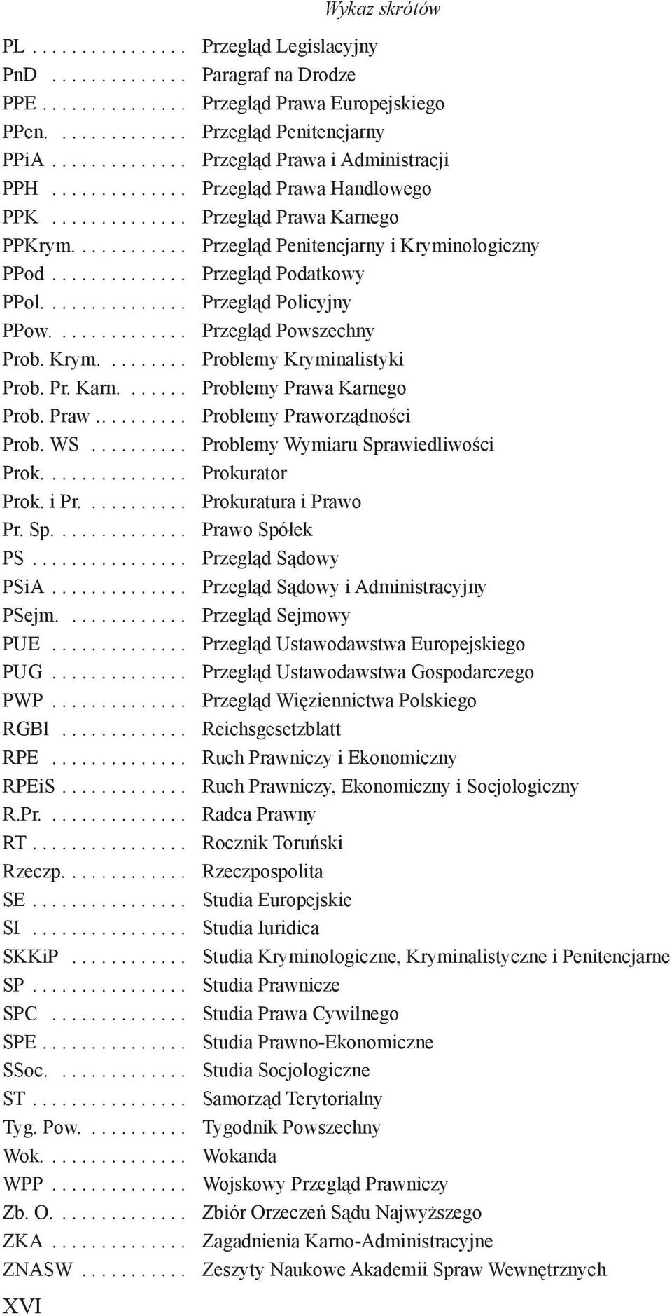 ............. Przegląd Podatkowy PPol............... Przegląd Policyjny PPow.............. Przegląd Powszechny Prob. Krym......... Problemy Kryminalistyki Prob. Pr. Karn....... Problemy Prawa Karnego Prob.