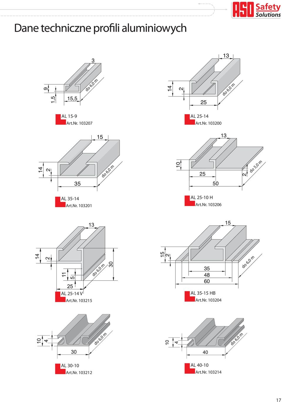 Nr. 103206 do 6,0 m do 6,0 m AL 25-14 V Art.Nr. 103215 AL 35-15 HB Art.