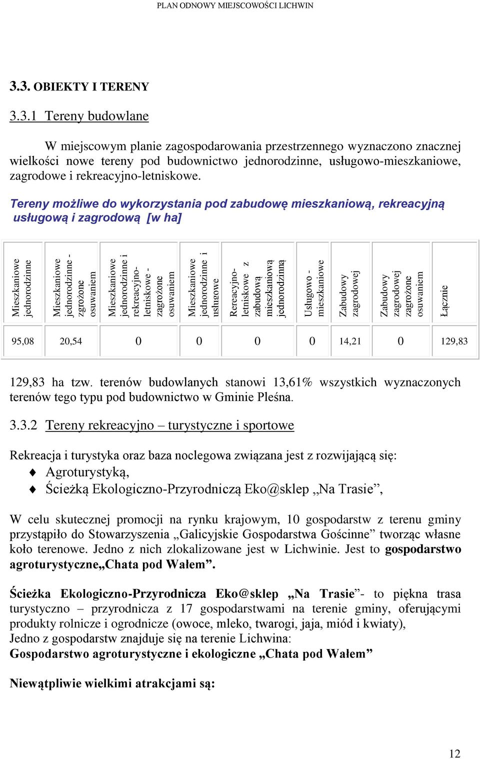 3. OBIEKTY I TERENY 3.3.1 Tereny budowlane W miejscowym planie zagospodarowania przestrzennego wyznaczono znacznej wielkości nowe tereny pod budownictwo jednorodzinne, usługowo-mieszkaniowe,