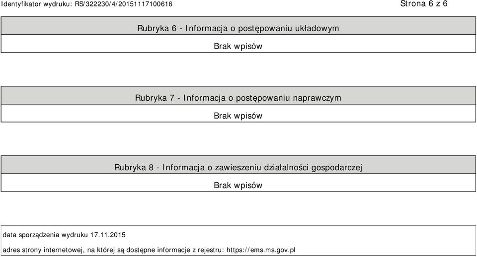 działalności gospodarczej data sporządzenia wydruku 17.11.