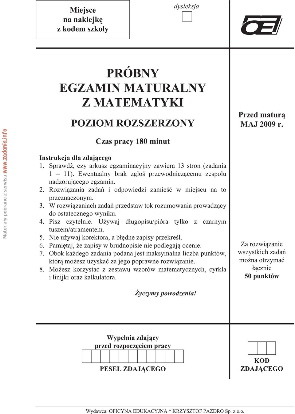 PRÓBNY EGZAMIN MATURALNY Z MATEMATYKI - PDF Darmowe pobieranie