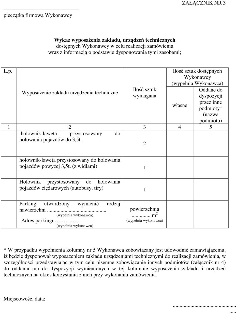 holownik-laweta przystosowany do holowania pojazdów do 3,5t. 2 holownik-laweta przystosowany do holowania pojazdów powyżej 3,5t.